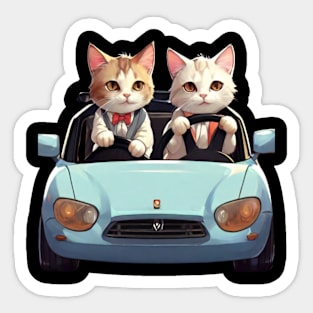 the cats lover drive a car in-funny cats Sticker